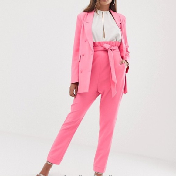 ASOS Pants - ASOS Hot Pink Paper Bag High Waist Trouser Pants